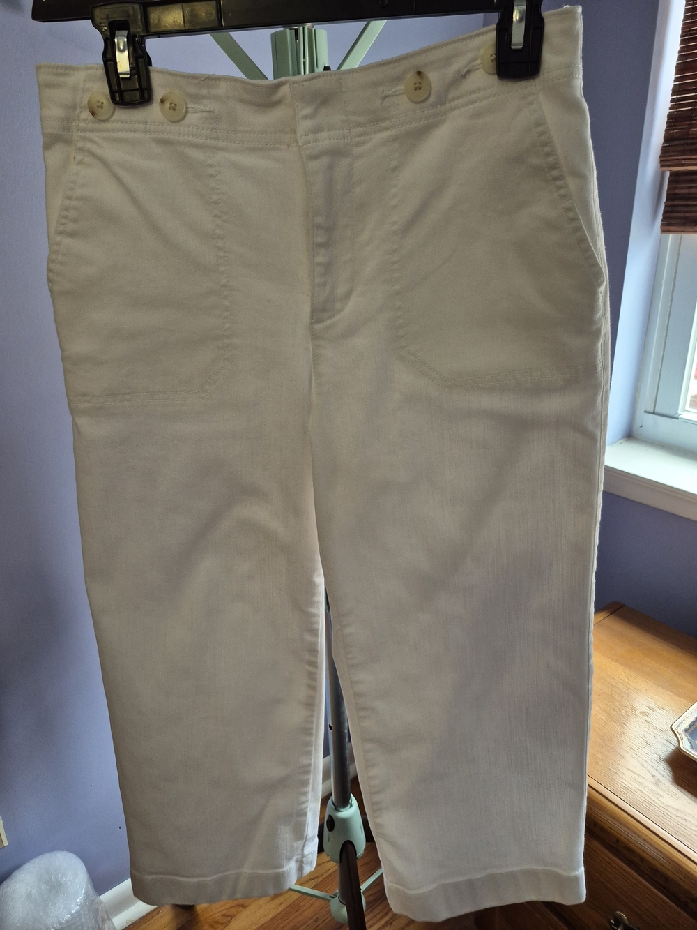 Talbots White Women's Wide Leg Cropped Button-Front Jeans